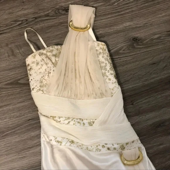 White Satin Prom Maxi Dress - Picture 2 of 10